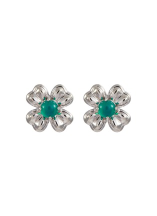 Main View - Click To Enlarge - SSIL - Clover Stone Studs Rhodium Plated Brass Earrings