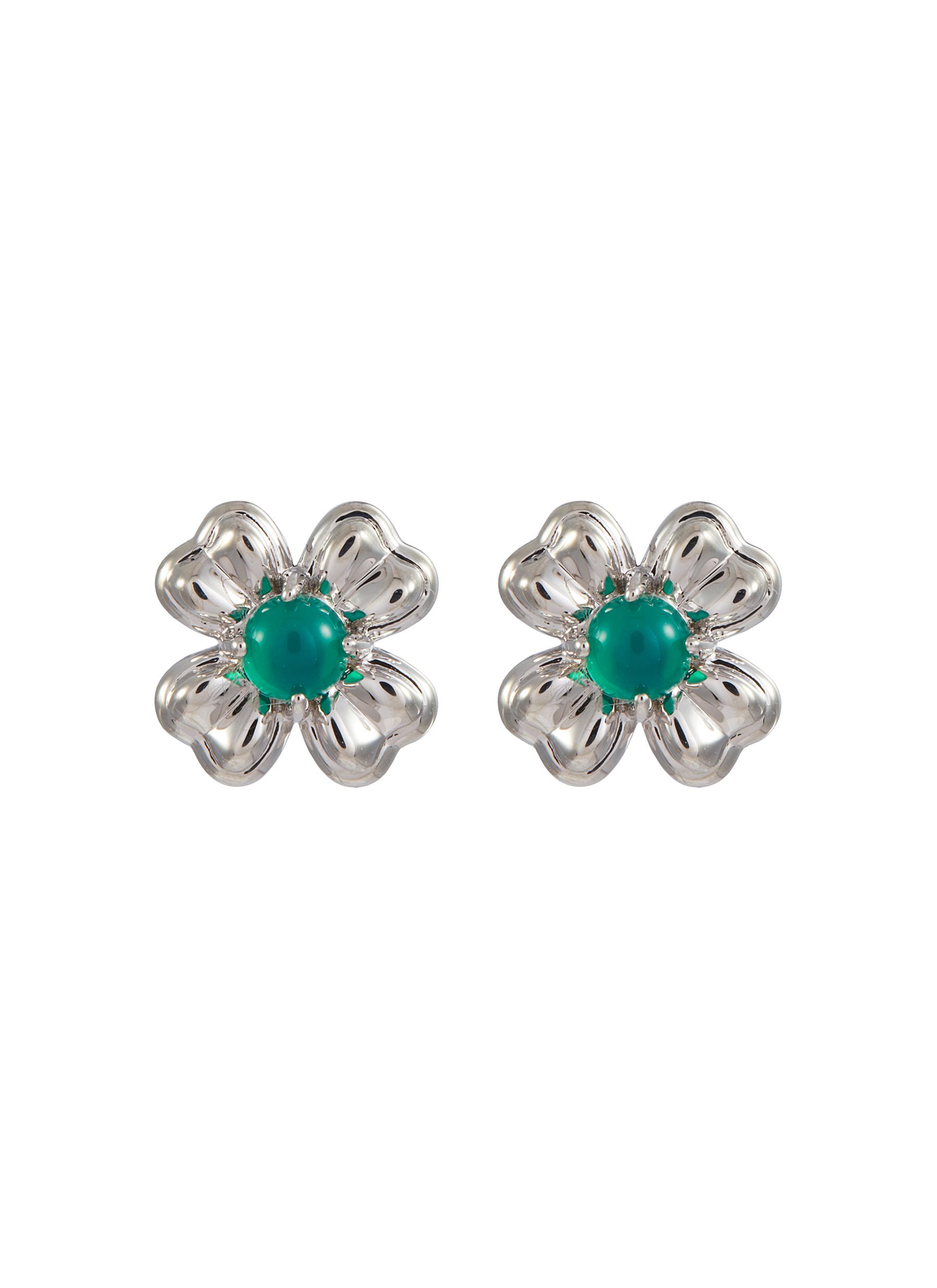 ピアス SSIL Flat Clover Studs SSIL | Clover Stone Studs Rhodium Plated Brass Earrings