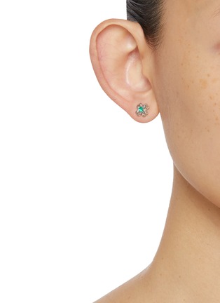 Figure View - Click To Enlarge - SSIL - Clover Stone Studs Rhodium Plated Brass Earrings