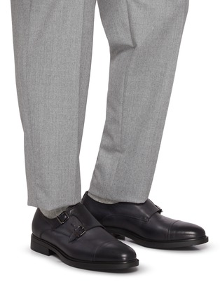 Figure View - Click To Enlarge - DOUCAL'S - Double Buckle Cap Toe Leather Shoes