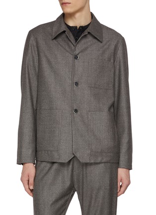 Main View - Click To Enlarge - BARENA - Pinpoint Flannel Wool Overshirt