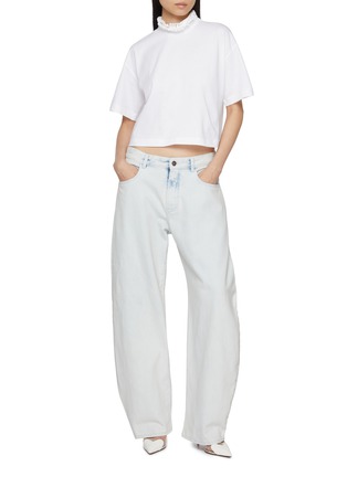 Figure View - Click To Enlarge - ALAÏA - Textured Neck Cropped Cotton T-Shirt