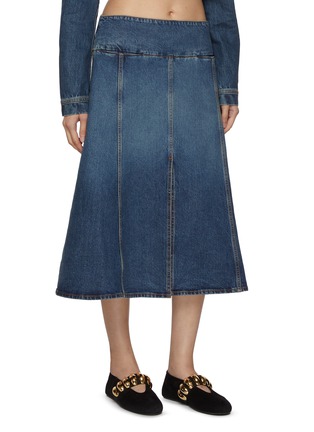 Front View - Click To Enlarge - ALAÏA - Front Slit Denim Skirt