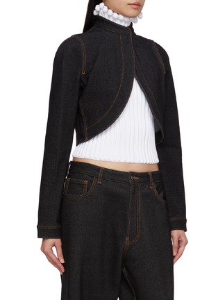 Front View - Click To Enlarge - ALAÏA - Open Front Cropped Denim Jacket