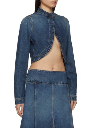 Front View - Click To Enlarge - ALAÏA - Open Front Cropped Dark Wash Denim Jacket