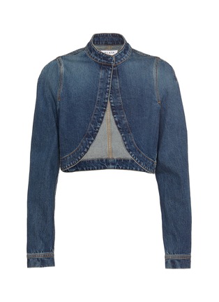 Main View - Click To Enlarge - ALAÏA - Open Front Cropped Dark Wash Denim Jacket