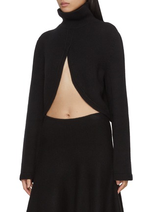 Front View - Click To Enlarge - ALAÏA - Open Front Cropped Turtleneck Top