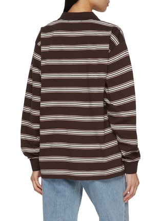 Back View - Click To Enlarge - DUNST - Striped Long Sleeve Cotton Polo Shirt