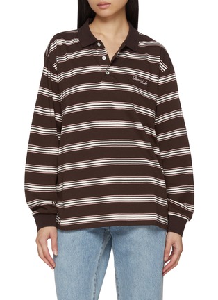 Main View - Click To Enlarge - DUNST - Striped Long Sleeve Cotton Polo Shirt