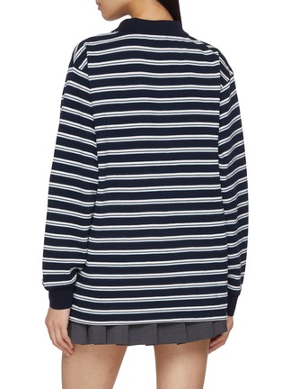 Back View - Click To Enlarge - DUNST - Striped Long Sleeve Cotton Polo Shirt