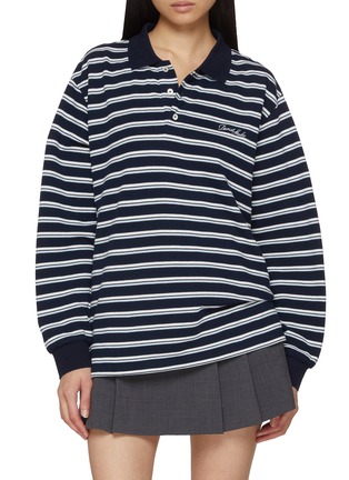 Main View - Click To Enlarge - DUNST - Striped Long Sleeve Cotton Polo Shirt