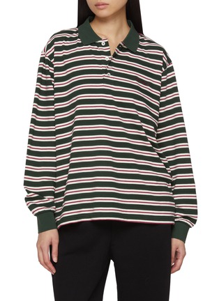 Main View - Click To Enlarge - DUNST - Striped Long Sleeve Cotton Polo Shirt