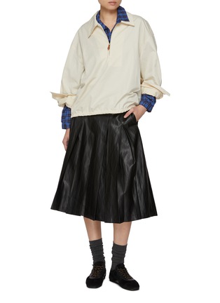 Figure View - Click To Enlarge - TONYWACK - Pleated Faux Leather Midi Skirt
