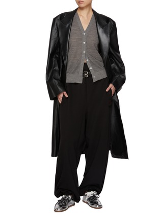 Figure View - Click To Enlarge - TONYWACK - Double Breasted Leather Long Coat