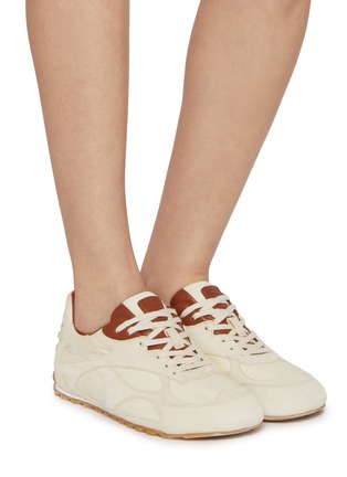 Figure View - Click To Enlarge - BOTTEGA VENETA - Flat Orbit Lace Up Suede Nappa Nylon Women's Sneaker