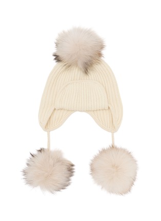 Main View - Click To Enlarge - INVERNI - Pom Pom Cashmere Knit Earflap Beanie