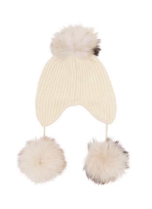 Figure View - Click To Enlarge - INVERNI - Pom Pom Cashmere Knit Earflap Beanie