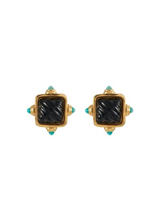 Main View - Click To Enlarge - LANE CRAWFORD VINTAGE ACCESSORIES - Signed Gold Toned Turquoise Clip On Earrings