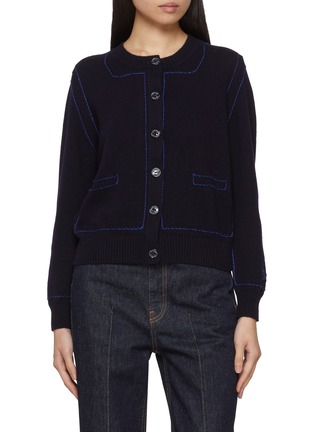 Main View - Click To Enlarge - BARRIE - Contrast Topstitch Cashmere Knit Cardigan