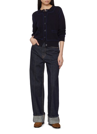 Figure View - Click To Enlarge - BARRIE - Contrast Topstitch Cashmere Knit Cardigan