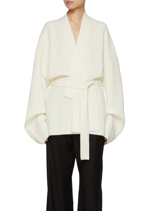 Main View - Click To Enlarge - BARENA - Open Front Tie Waist Wool Cardigan