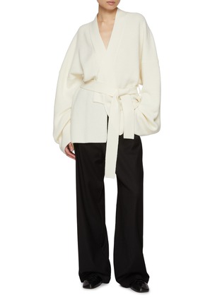 Figure View - Click To Enlarge - BARENA - Open Front Tie Waist Wool Cardigan