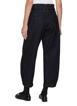 Back View - Click To Enlarge - BARENA - Tie Waist Carrot Leg Dark Wash Jeans