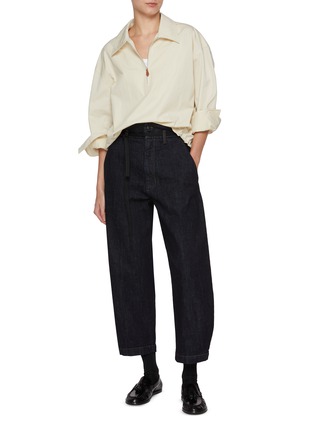 Figure View - Click To Enlarge - BARENA - Tie Waist Carrot Leg Dark Wash Jeans
