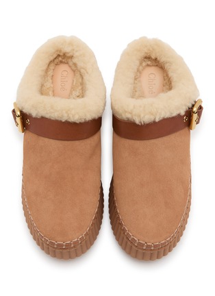 Detail View - Click To Enlarge - CHLOÉ - Nama Suede Shearling Wedge Mules