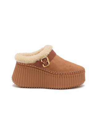 Main View - Click To Enlarge - CHLOÉ - Nama Suede Shearling Wedge Mules