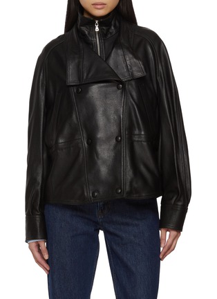 Main View - Click To Enlarge - NOUR HAMMOUR - Double Breasted Leather Jacket