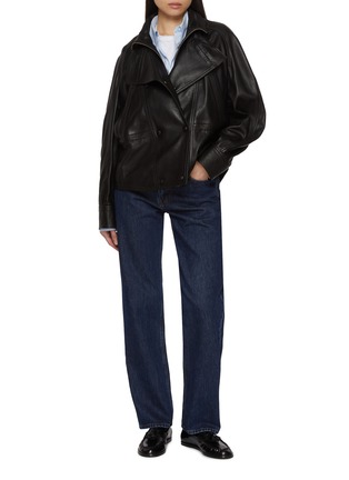 Figure View - Click To Enlarge - NOUR HAMMOUR - Double Breasted Leather Jacket