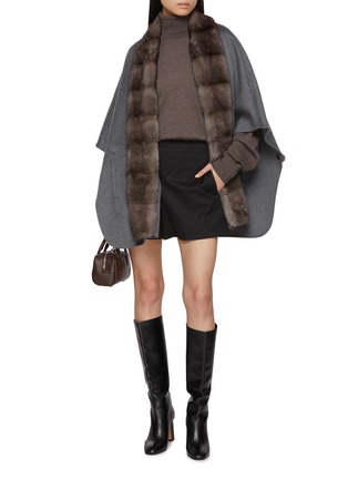 Figure View - Click To Enlarge - CHEVITE - Mink Fur Trim Cashmere Cape