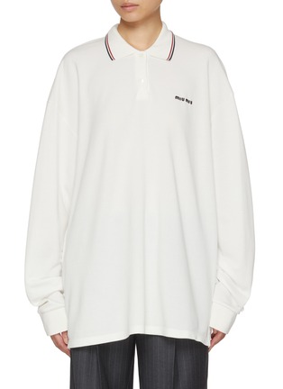 Main View - Click To Enlarge - MIU MIU - Oversized Washed Effect Cotton Polo Shirt