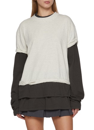 Main View - Click To Enlarge - WE11DONE - Long Sleeve Layered Roll Up Cotton Top