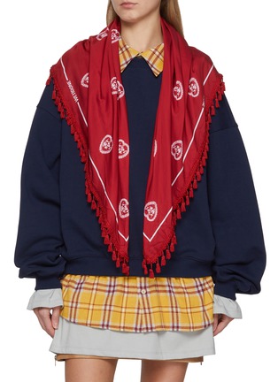 Main View - Click To Enlarge - WE11DONE - Detachable Scarf Layered Cotton Sweatshirt