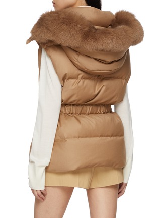 Back View - Click To Enlarge - YVES SALOMON - Fox Fur Trim Hood Wool Silk Puffer Gilet