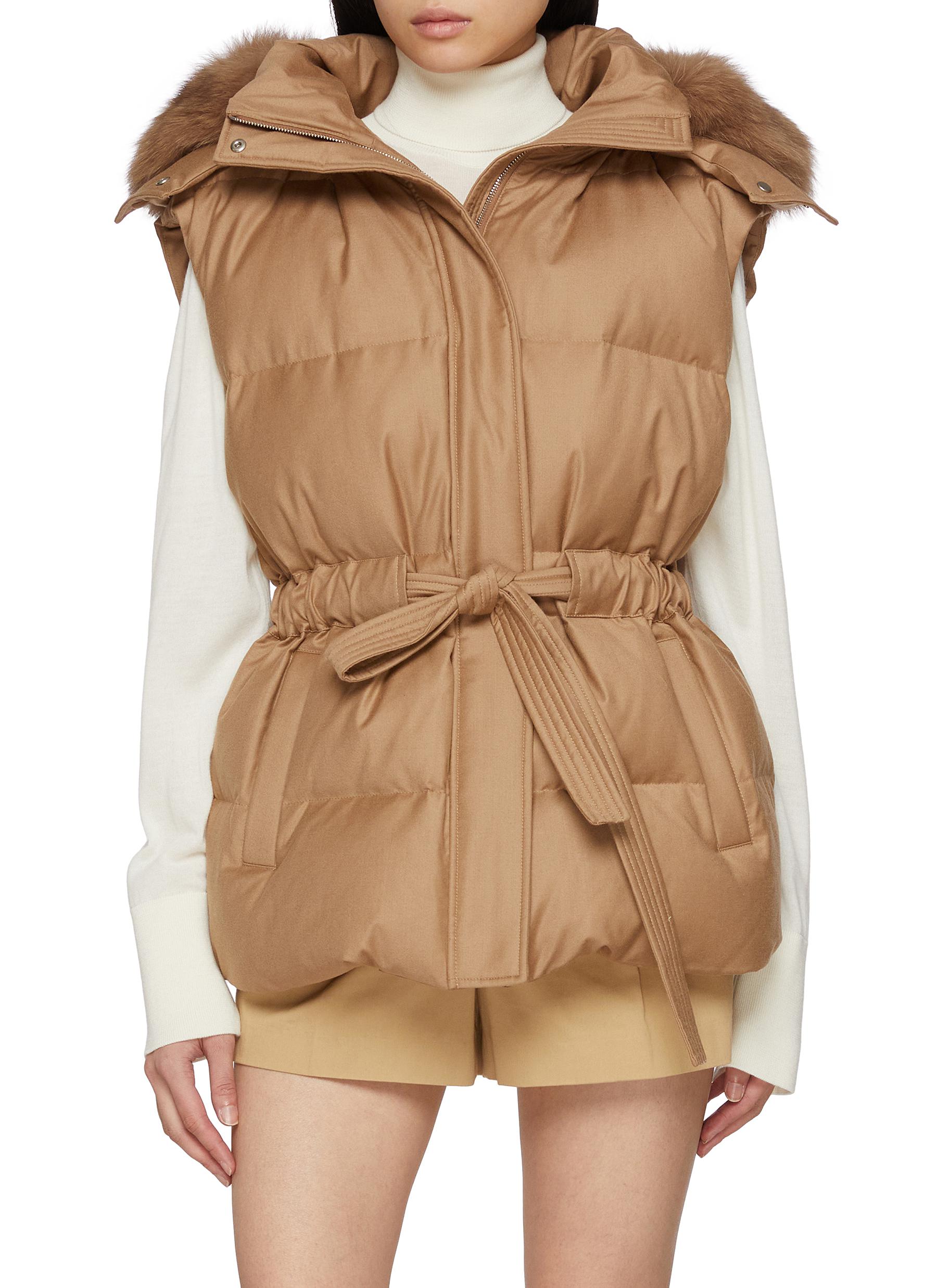 YVES SALOMON | Fox Fur Trim Hood Wool Silk Puffer Gilet | Women