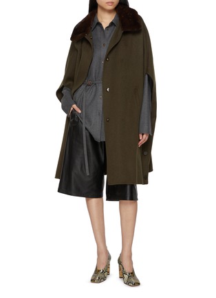 Figure View - Click To Enlarge - YVES SALOMON - Mink Fur Collar Wool Cashmere Cape Coat