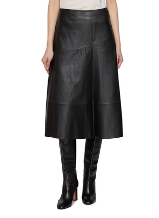 Main View - Click To Enlarge - YVES SALOMON - Flared Leather Midi Skirt