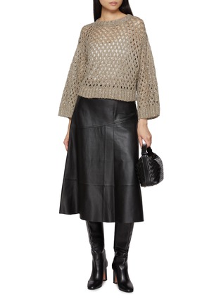 Figure View - Click To Enlarge - YVES SALOMON - Flared Leather Midi Skirt