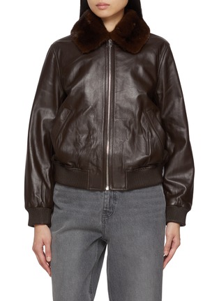 Main View - Click To Enlarge - YVES SALOMON - Detachable Mink Collar Leather Bomber Jacket