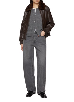 Figure View - Click To Enlarge - YVES SALOMON - Detachable Mink Collar Leather Bomber Jacket