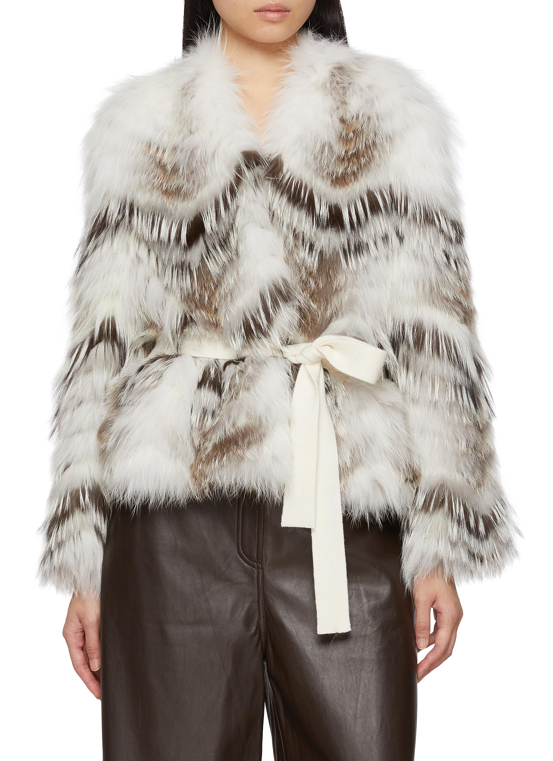 YVES SALOMON フォックスファージレ Short technical fabric down jacket with detachable fox fur collar