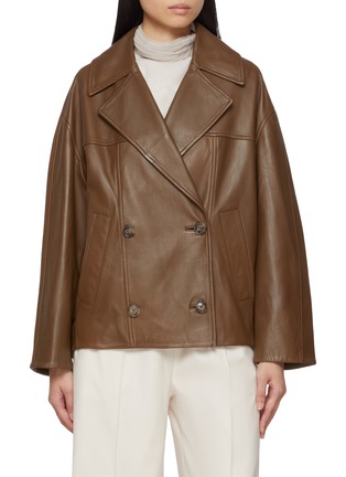 Main View - Click To Enlarge - YVES SALOMON - Double Breasted Leather Peacoat