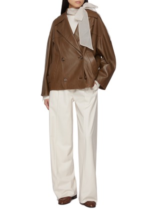 Figure View - Click To Enlarge - YVES SALOMON - Double Breasted Leather Peacoat