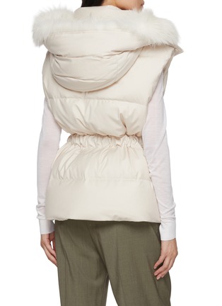 Back View - Click To Enlarge - YVES SALOMON - Fox Trim Hood Wool Silk Puffer Gilet