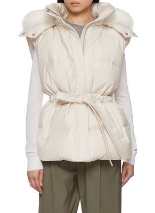 Main View - Click To Enlarge - YVES SALOMON - Fox Trim Hood Wool Silk Puffer Gilet
