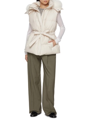 Figure View - Click To Enlarge - YVES SALOMON - Fox Trim Hood Wool Silk Puffer Gilet
