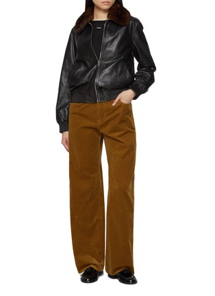 Figure View - Click To Enlarge - YVES SALOMON - Detachable Mink Collar Leather Bomber Jacket